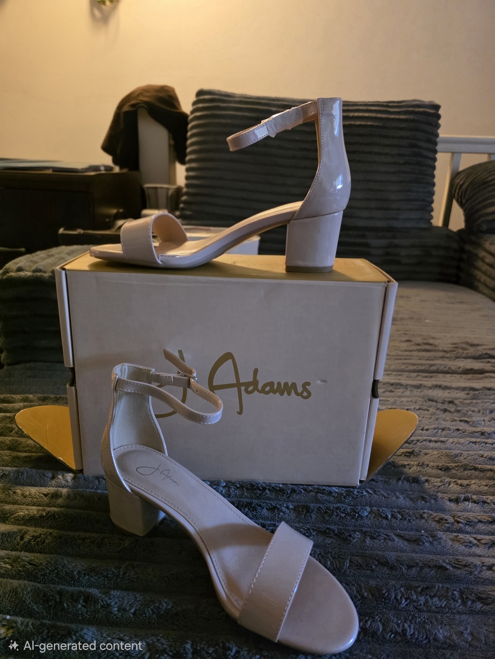 BRAND NEW. NRVER WORN J.Adams Beige Patent Ankle-Strap Block Heel Sandals